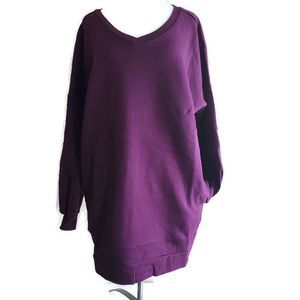 Zenana Sweatshirt Womens V Neck Tunic Oversized Pockets Long Line Plum S M L XL